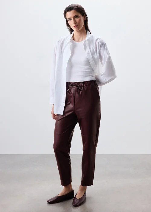 Burgundy Tapered Faux Leather Trousers - 8 Image 2