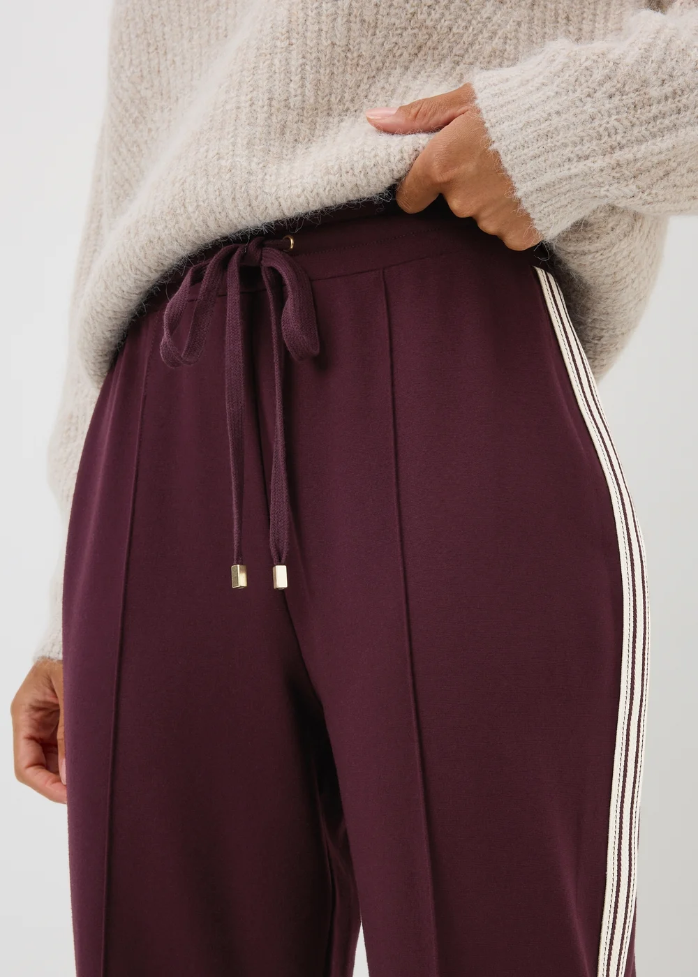 Burgundy Side Stripe Ponte Tapered Trousers - 8 Image 3
