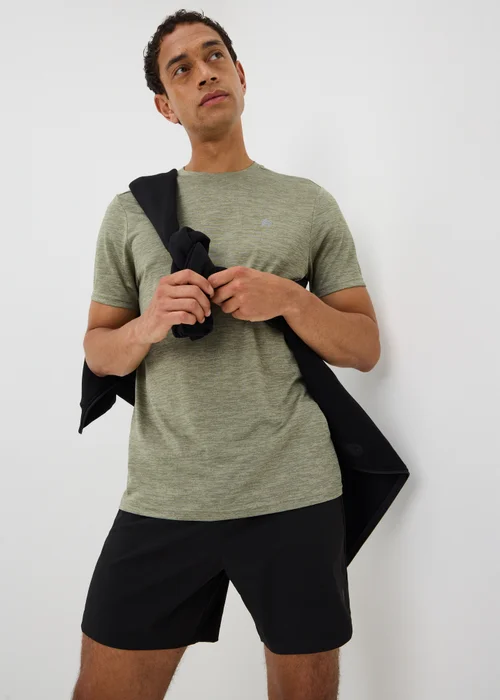 Souluxe Khaki Two Tone Textured Sports T-Shirt - XS Image 1