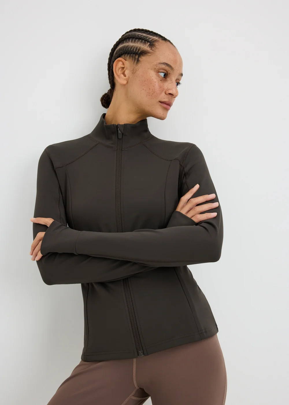 Souluxe Chocolate Brown Funnel Neck Zip Through Sports Jacket - 8 Image 1