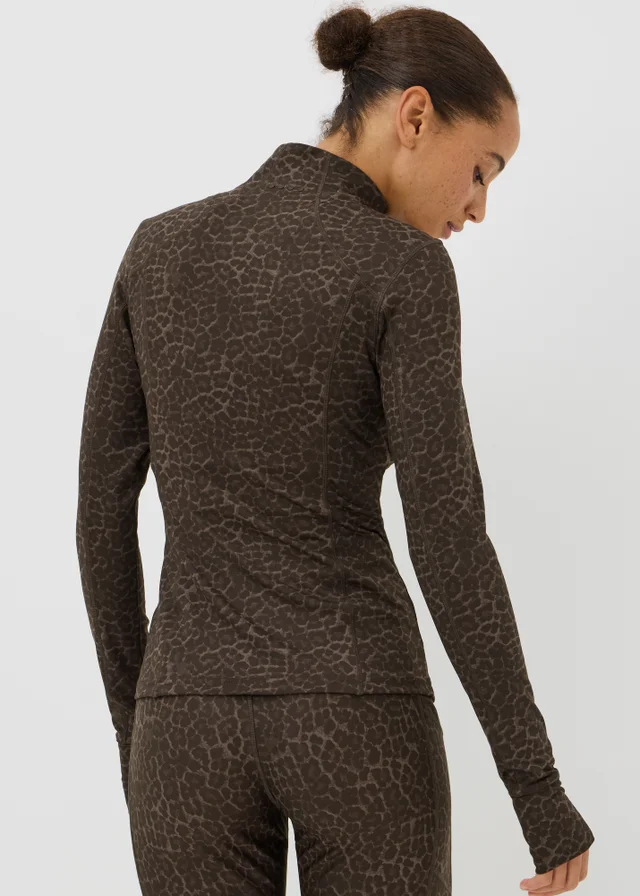 Souluxe Brown Leopard Print Funnel Neck Zip Through Sports Jacket