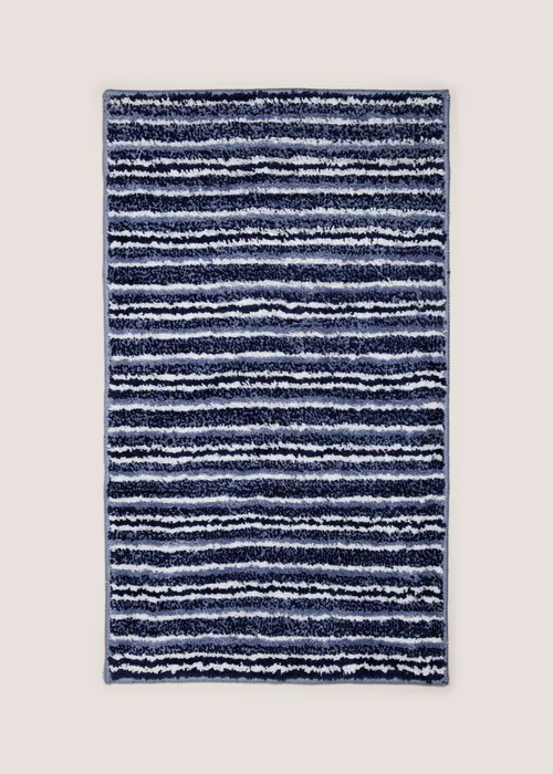 Blue Tufted Striped Bath Mat Image 1