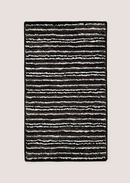 Black Tufted Striped Bath Mat Image 1