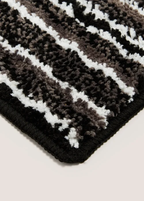 Black Tufted Striped Bath Mat Image 2