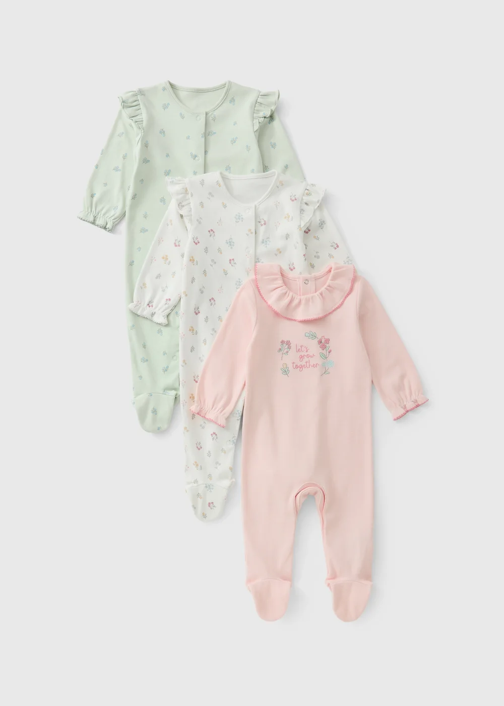2 Pack Baby Multicolour Pretty Floral Sleepsuits (0-23mths) - Up to 1 Month Image 1