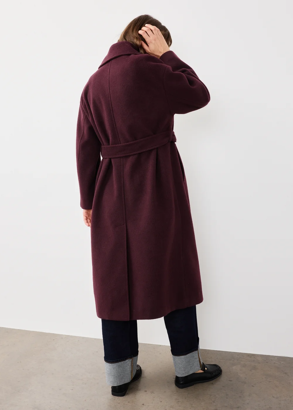 Burgundy Longline Belted Wrap Coat - S Image 3