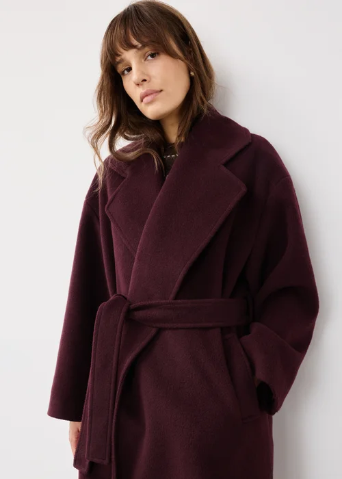 Burgundy Longline Belted Wrap Coat - S Image 4