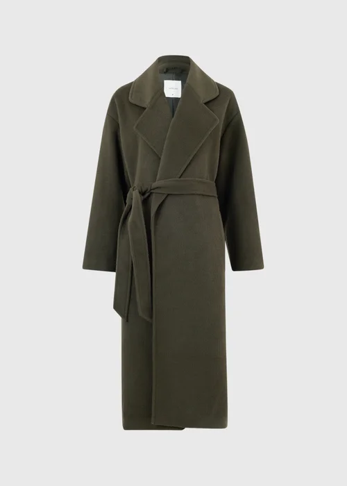 Olive Longline Belted Wrap Coat - S Image 6