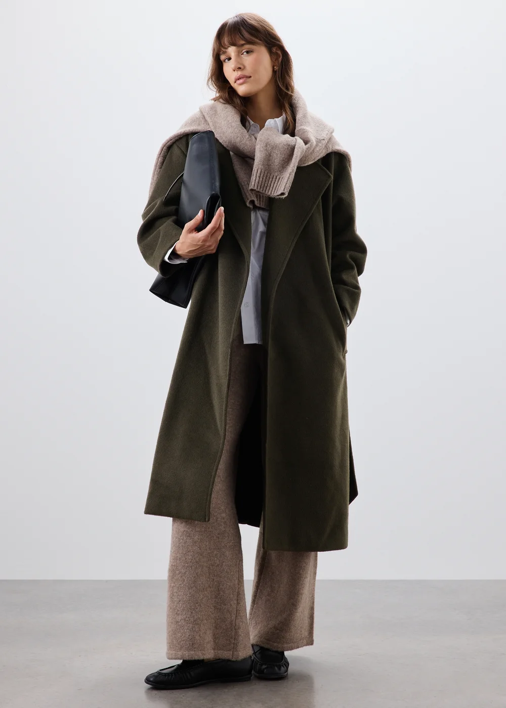 Olive Longline Belted Wrap Coat - S Image 1