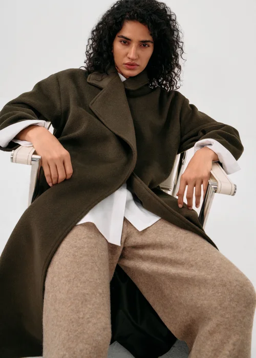 Olive Longline Belted Wrap Coat - S Image 2