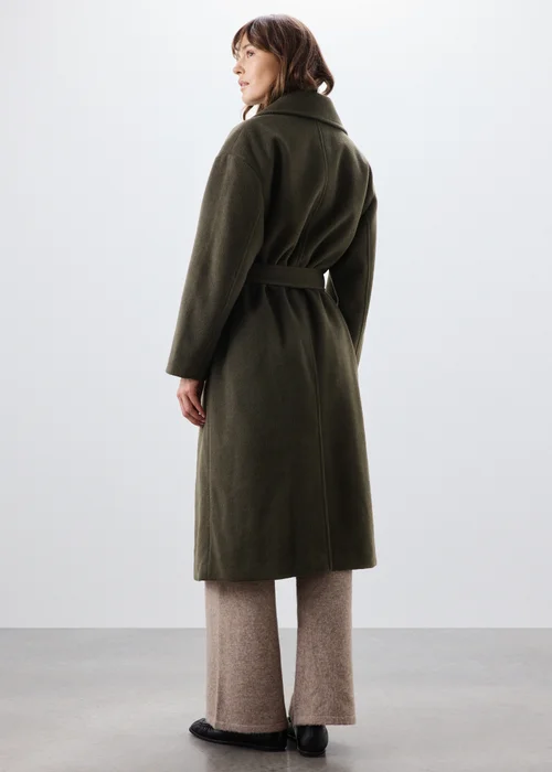 Olive Longline Belted Wrap Coat - S Image 3