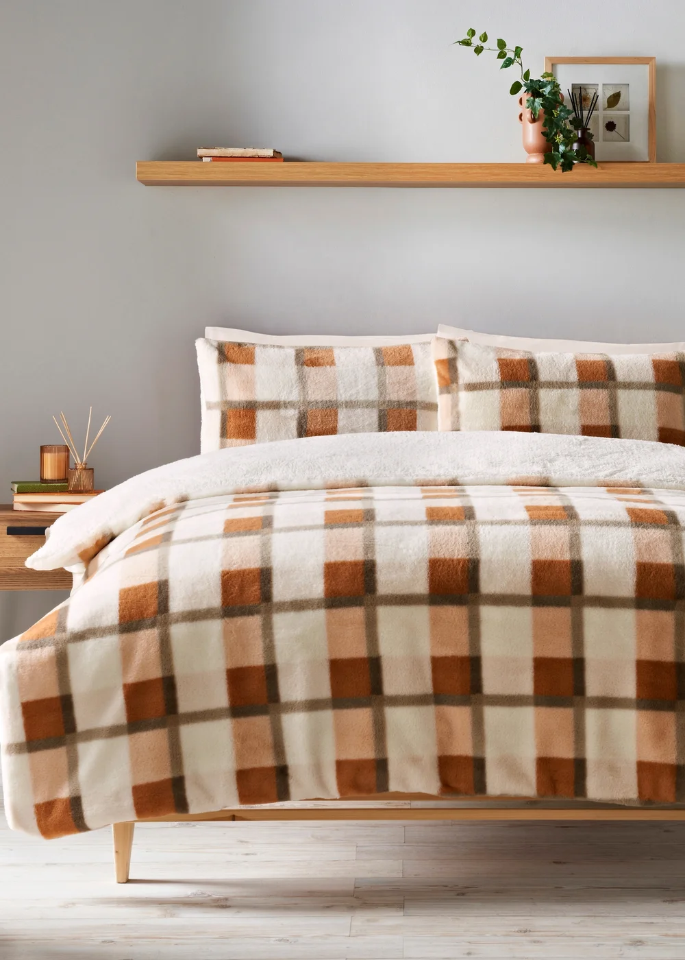 Orange Check Fleece Duvet Set - Single Image 1