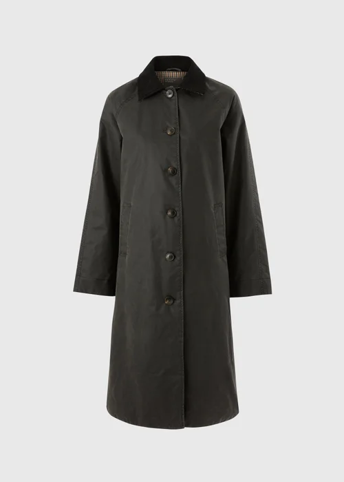 Khaki Longline Wax Look Barn Jacket - M Image 4