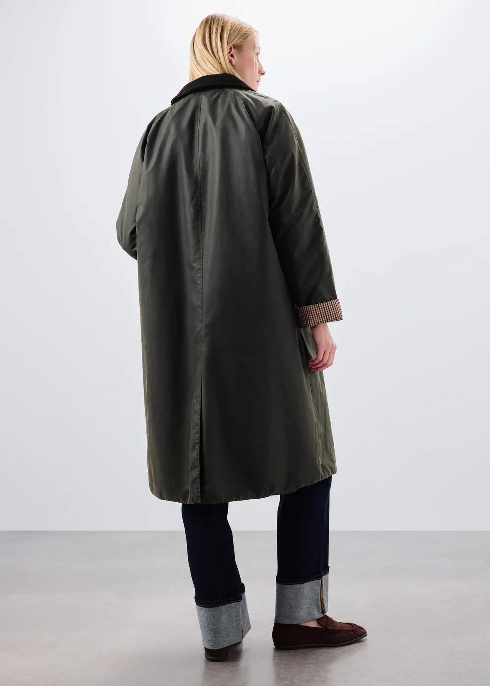 Khaki Longline Wax Look Barn Jacket - M Image 2