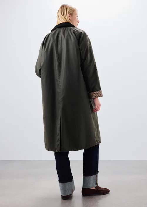 Khaki Longline Wax Look Barn Jacket - M Image 2