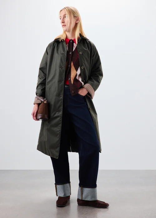 Khaki Longline Wax Look Barn Jacket - M Image 1