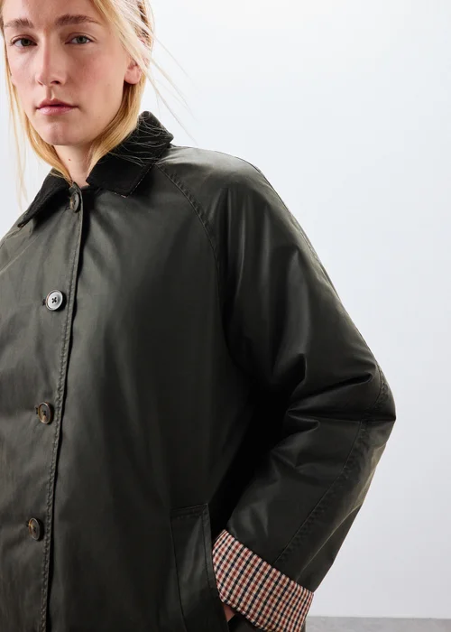 Khaki Longline Wax Look Barn Jacket - M Image 3