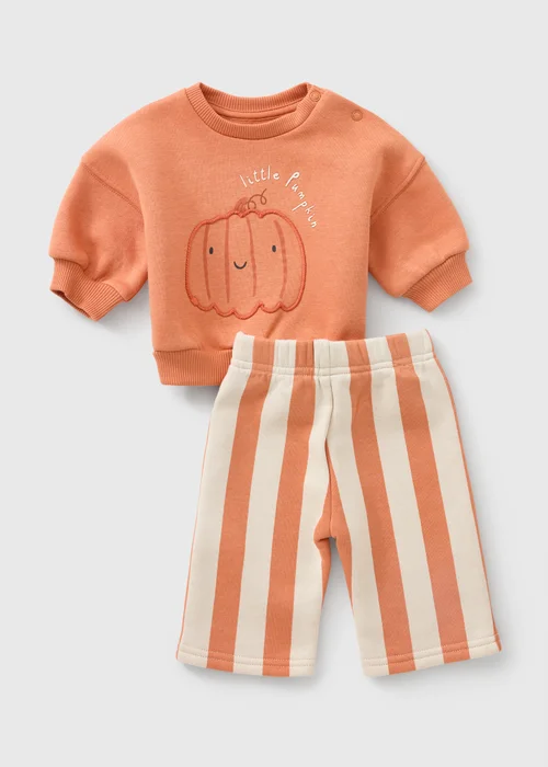 Baby Orange Pumpkin Sweatshirt & Jogger Set (0-23mths) - Up to 1 Month Image 1