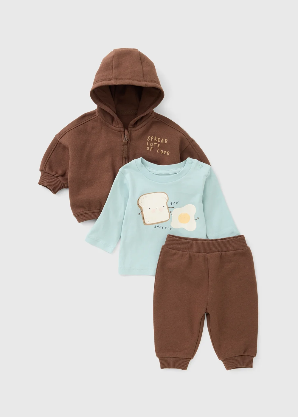 3 Piece Baby Brown Brunch Sweat Set (0-23mths) - Up to 1 Month Image 1