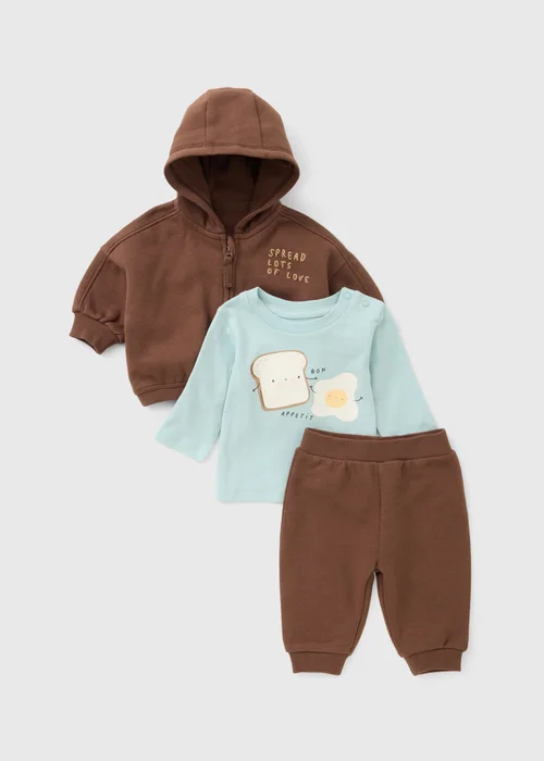 3 Piece Baby Brown Brunch Sweat Set (0-23mths) - Up to 1 Month Image 1