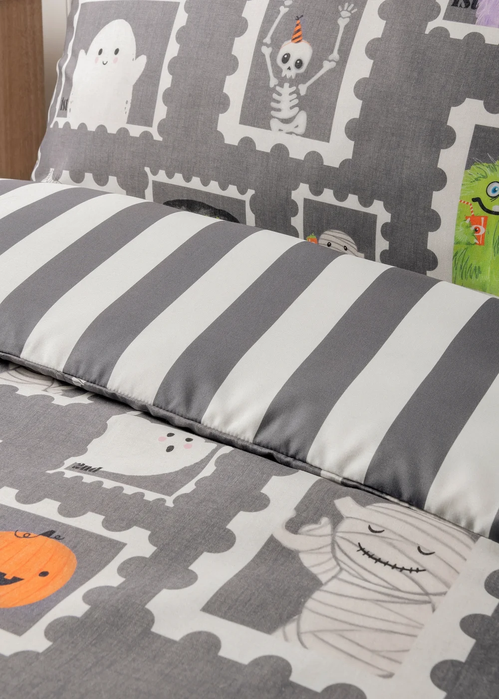 Grey Monster Print Duvet Set - Single Image 2