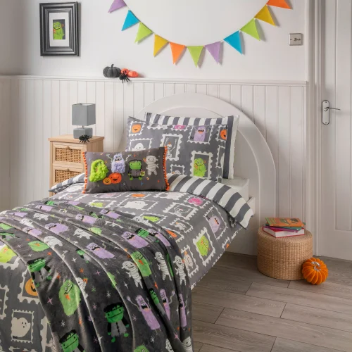 Grey Monster Print Duvet Set - Single Image 1