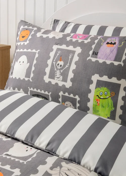 Grey Monster Print Duvet Set - Single Image 3