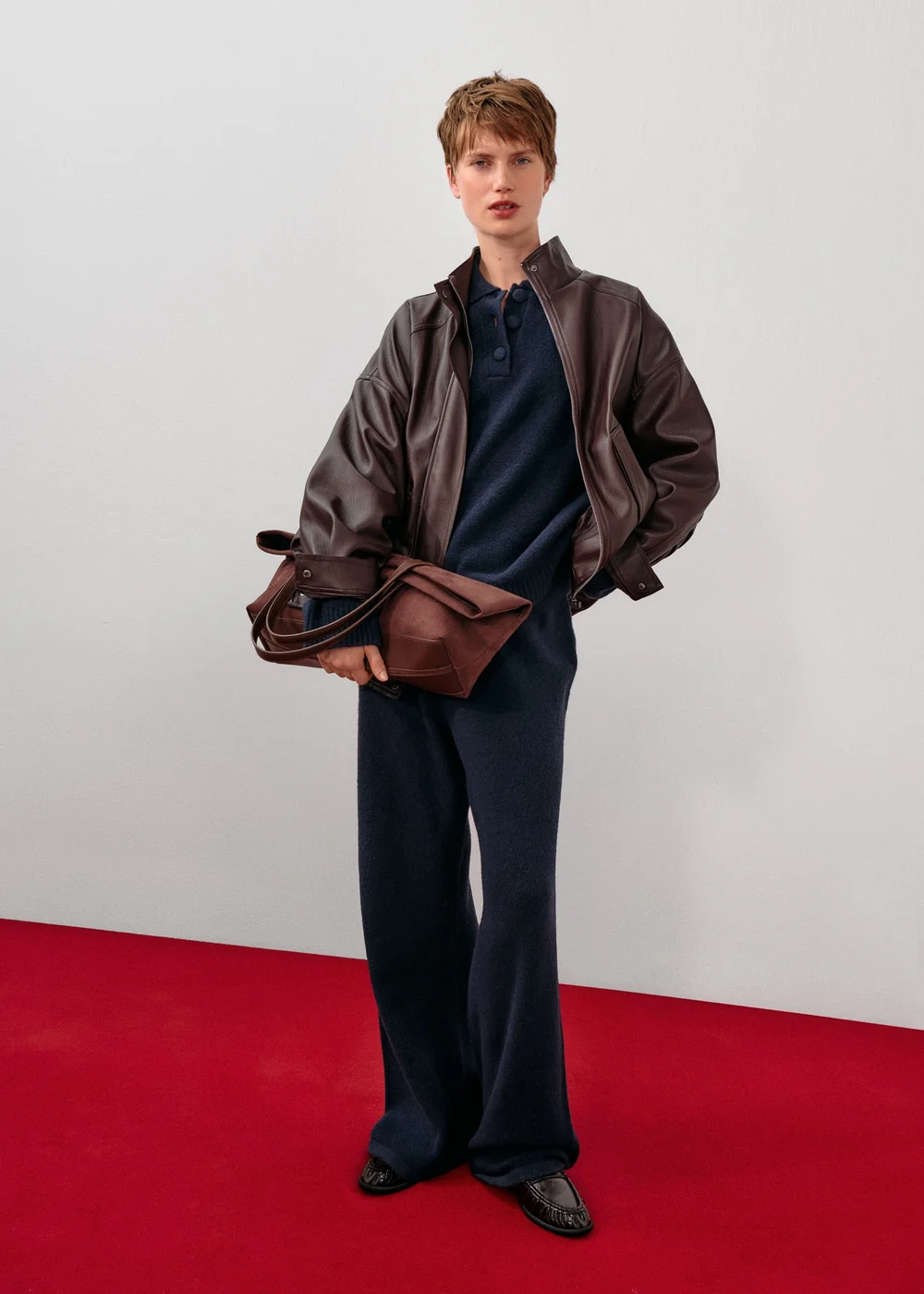 Brown Faux Leather Bomber Jacket - 12 Image 2