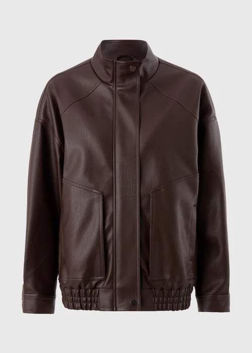 Brown Faux Leather Bomber Jacket - 12 Image 7