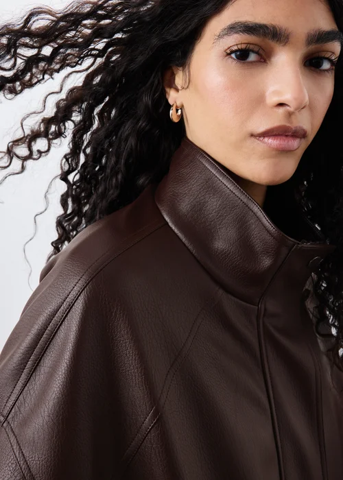 Brown Faux Leather Bomber Jacket - 12 Image 4