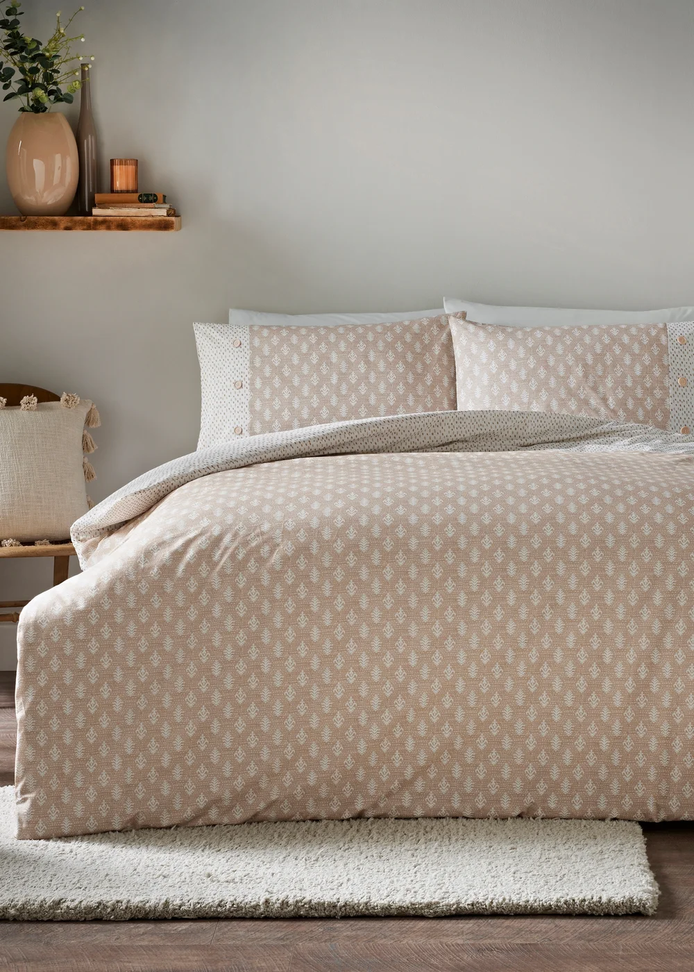 Natural Jacobean Button Duvet Set - Double Image 1