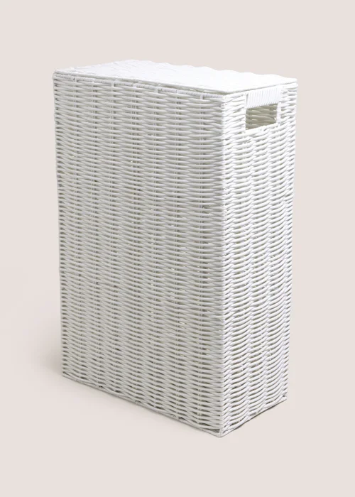 White Woven Narrow Laundry Basket Image 1