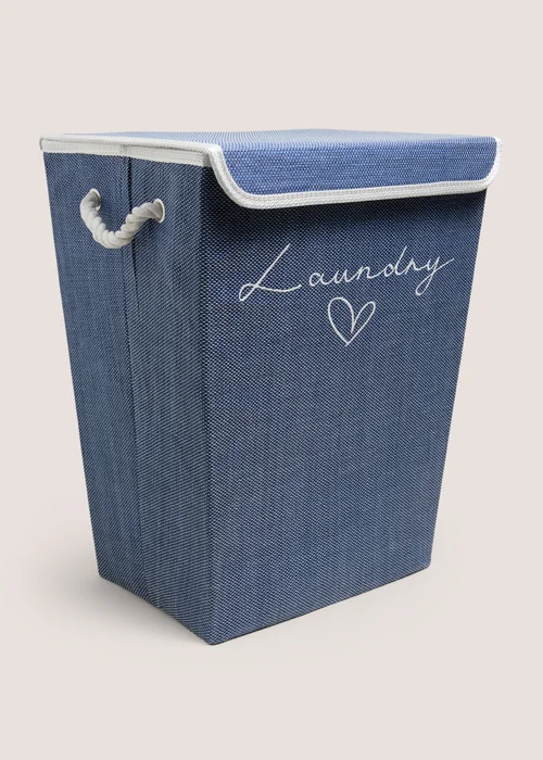 Navy Fabric Laundry Basket Image 1