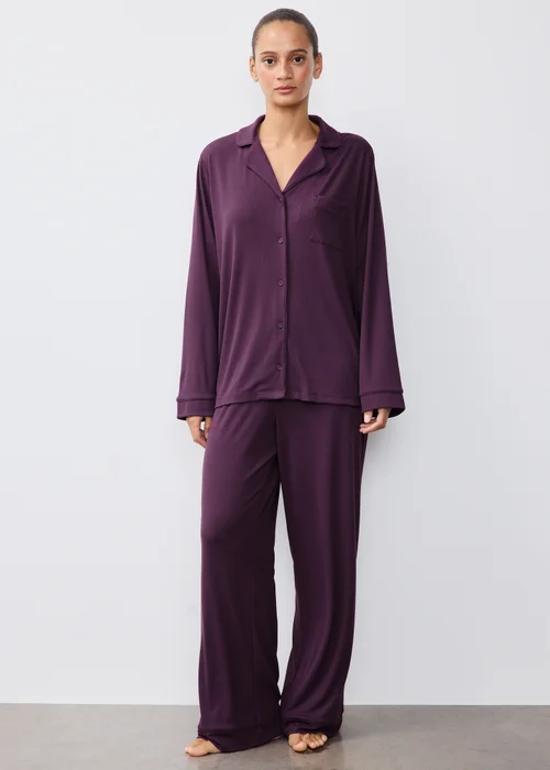 Wine Ribbed Traditional Pyjamas - XS Image 1