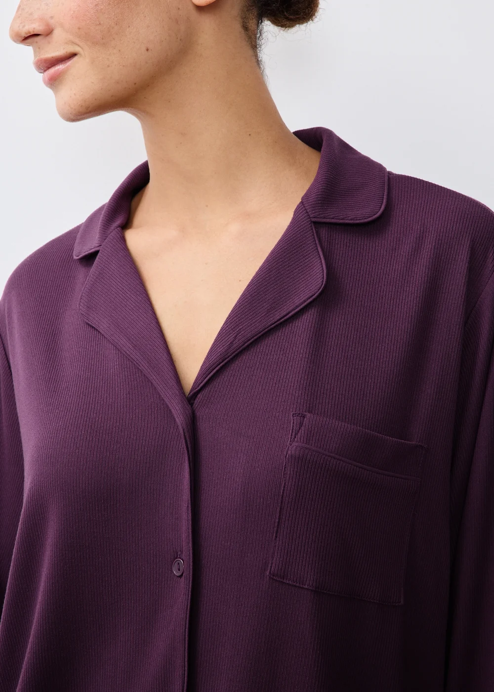 Wine Ribbed Traditional Pyjamas - XS Image 3