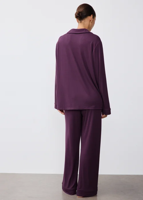 Wine Ribbed Traditional Pyjamas - XS Image 2