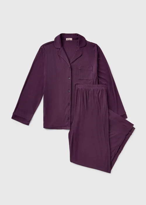 Wine Ribbed Traditional Pyjamas - XS Image 4