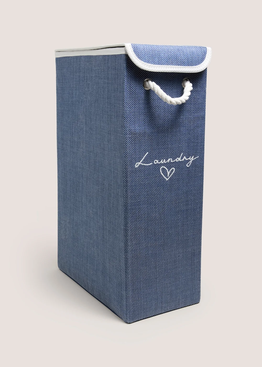 Navy Narrow Collapsible Laundry Basket Image 1