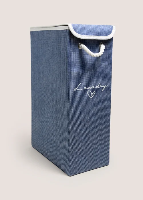 Navy Narrow Collapsible Laundry Basket Image 1
