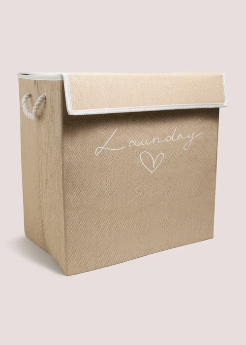 Beige Fabric Collapsible Laundry Basket Image 1