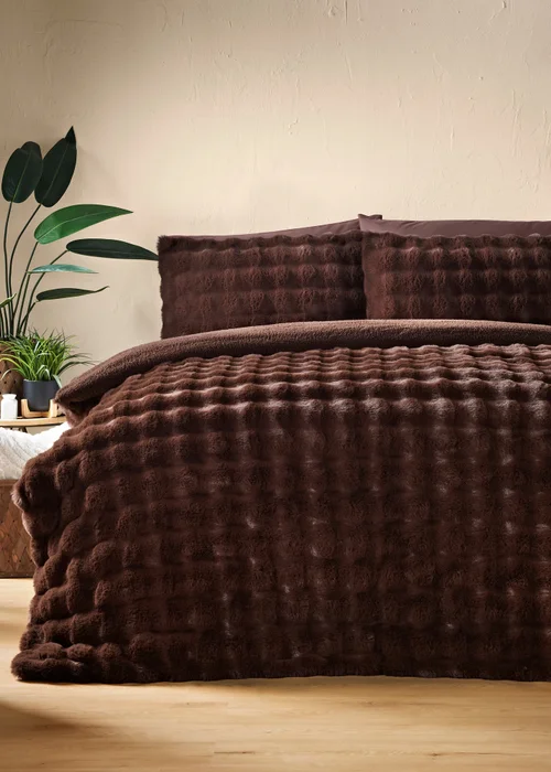 Brown Faux Fur Duvet Set - Double Image 1