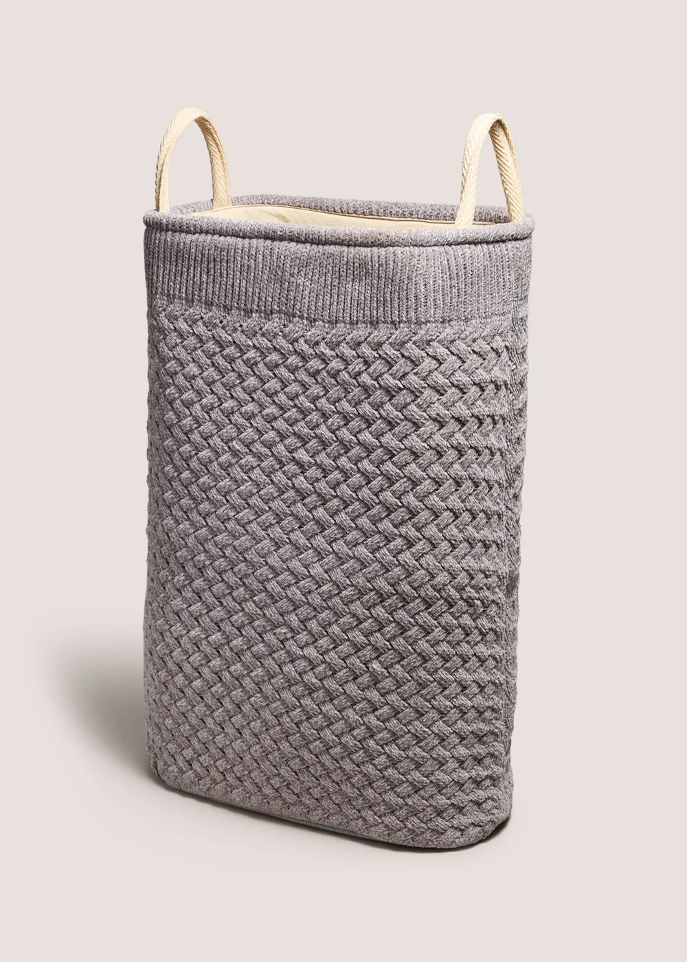 Grey Cable Narrow Laundry Basket Image 1