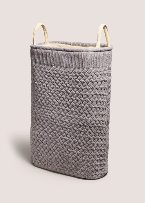 Grey Cable Narrow Laundry Basket Image 1