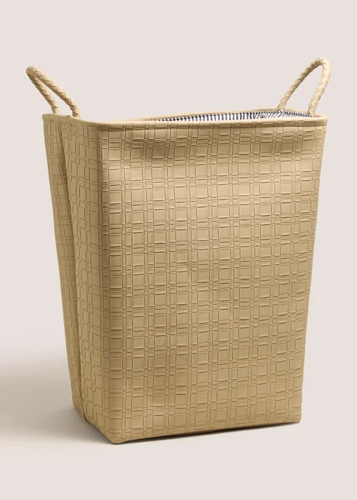 Natural Faux Leather Weave Laundry Basket Image 1
