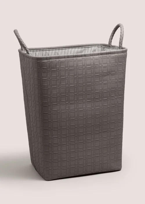 Faux Leather Grey Weave Laundry Basket Image 1