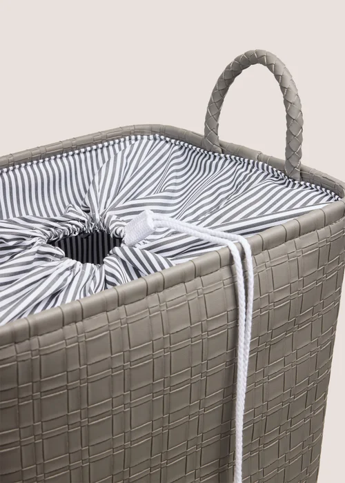 Faux Leather Grey Weave Laundry Basket Image 2