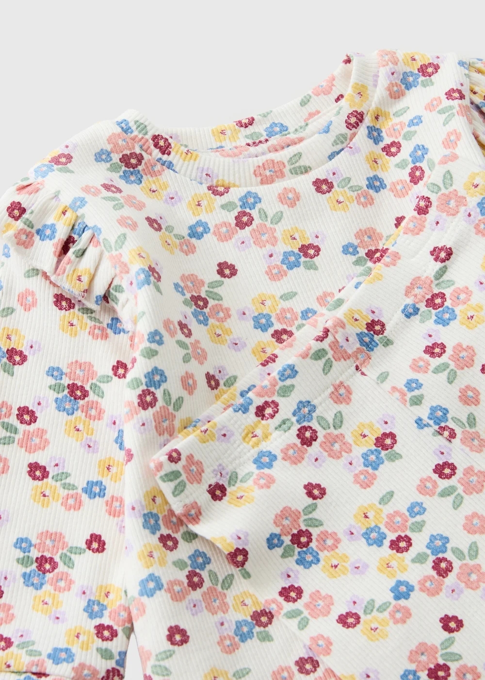 Baby Cream Ribbed Floral Top & Leggings Set (Newborn - 23mths) - Up to 1 Month Image 2