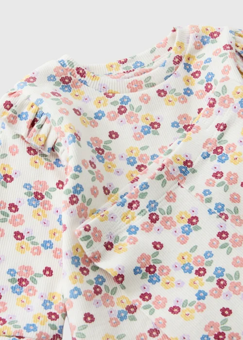 Baby Cream Ribbed Floral Top & Leggings Set (Newborn - 23mths) - Up to 1 Month Image 2