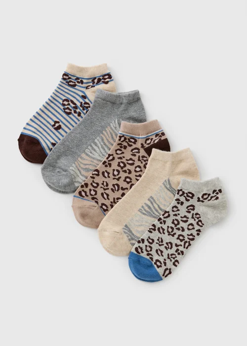 5 Pack Animal Print Ankle Socks - One Size Image 1