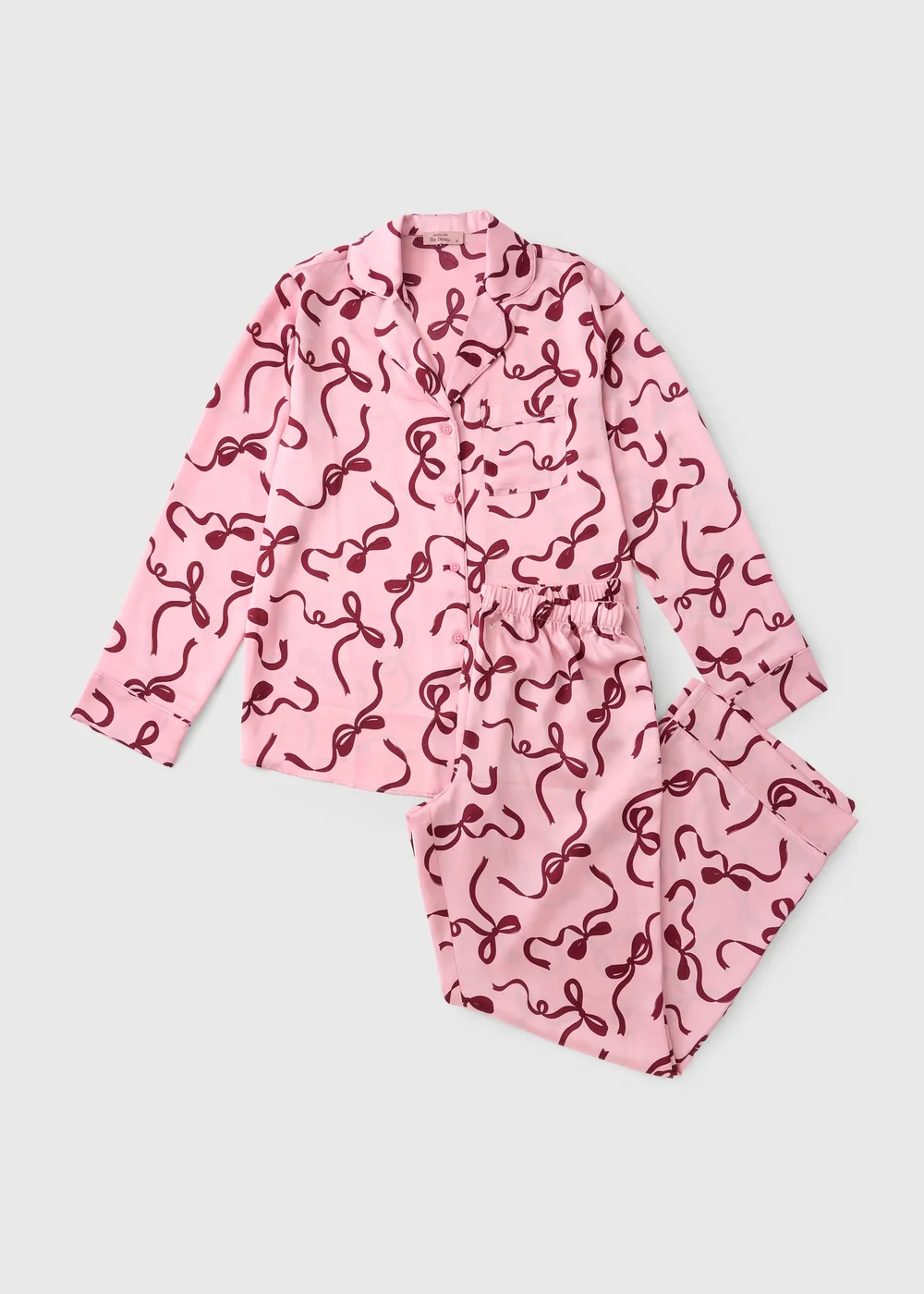 Pink Satin Bow Wide Leg Pyjama Set - 8 Image 3